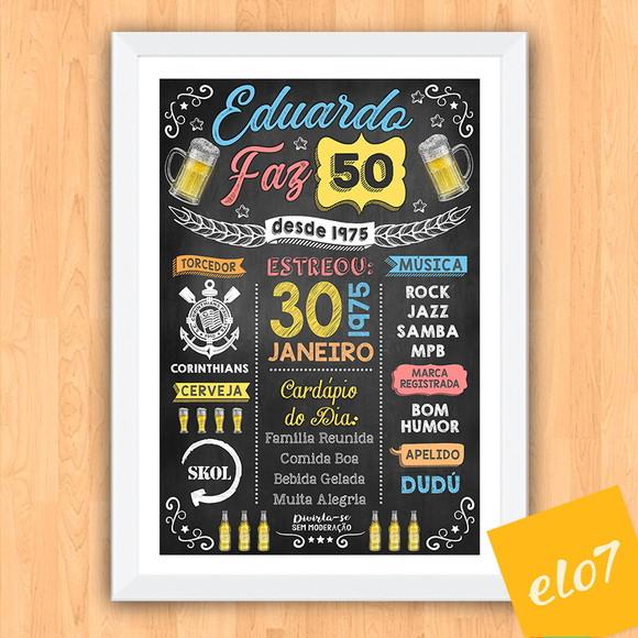 Chalkboard Quadro Poster C/ Moldura 50 Anos A3 30x42cm