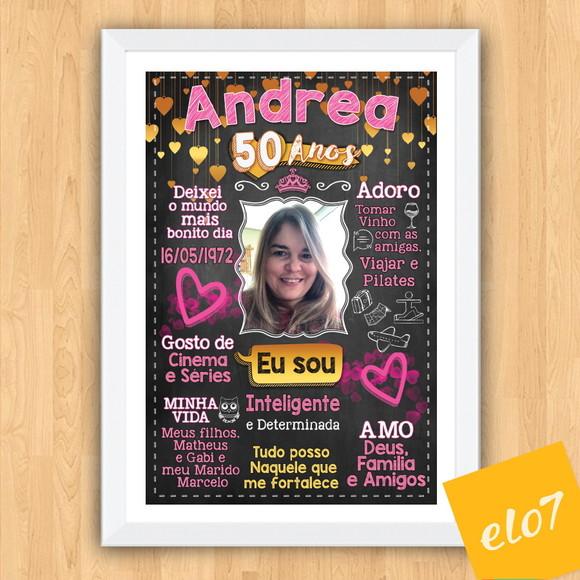 Chalkboard Quadro Poster C/ Moldura 50 Anos A3 30x42cm