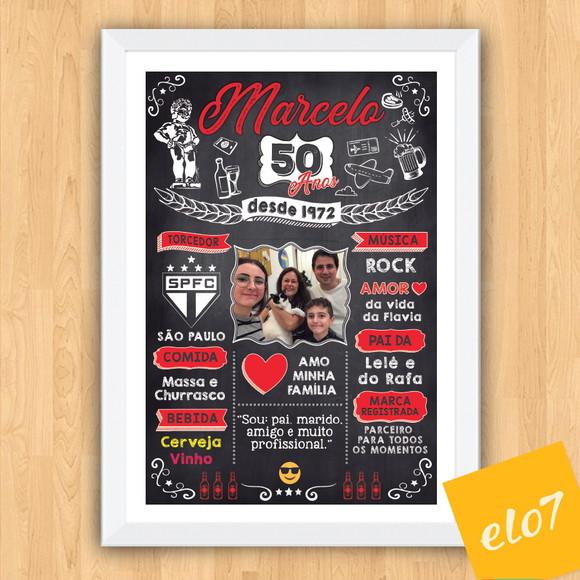 Chalkboard Quadro Poster C/ Moldura 50 Anos A3 30x42cm