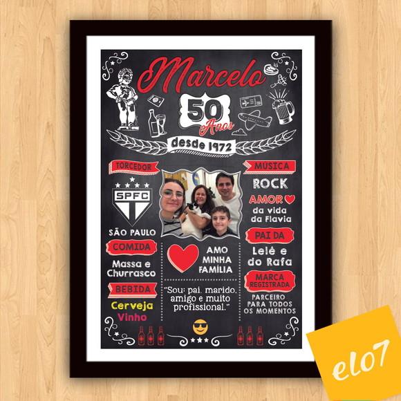 Chalkboard Quadro Poster C/ Moldura 50 Anos A3 30x42cm