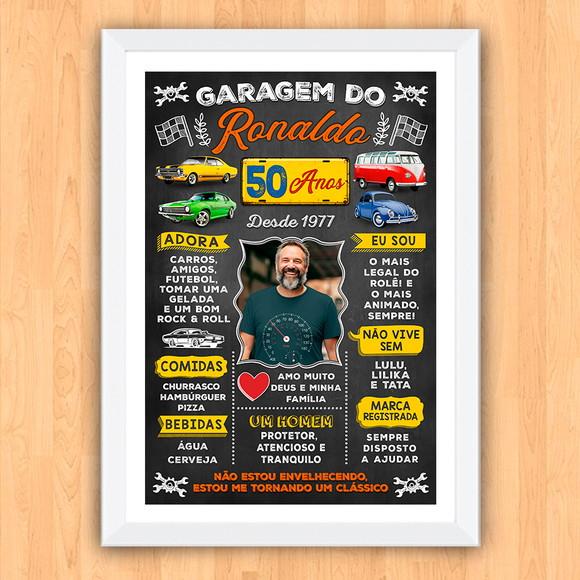 Chalkboard Quadro Poster c/ Moldura 50 Anos Carros A3