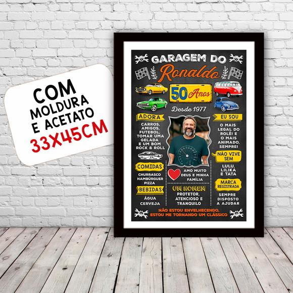 Chalkboard Quadro Poster c/ Moldura 50 Anos Carros A3