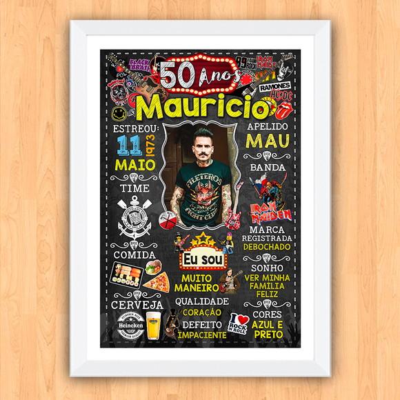 Chalkboard Quadro Poster c/ Moldura 50 Anos Rock And Roll