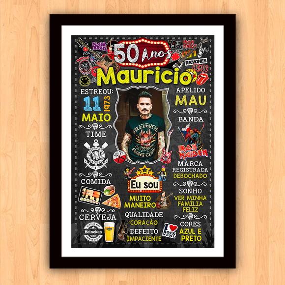 Chalkboard Quadro Poster c/ Moldura 50 Anos Rock And Roll