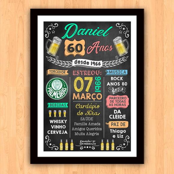 Chalkboard Quadro Poster c/ Moldura 60 Anos A3 30x42cm