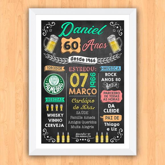 Chalkboard Quadro Poster c/ Moldura 60 Anos A3 30x42cm