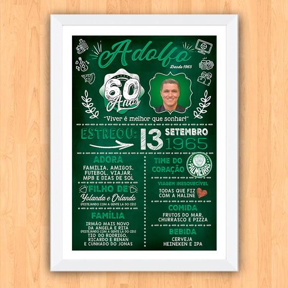 Chalkboard Quadro Poster c/ Moldura 60 Anos A3 30x42cm