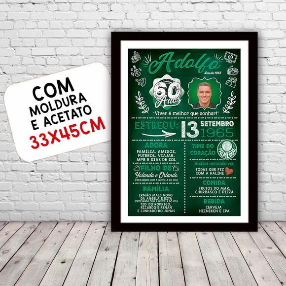 Chalkboard Quadro Poster c/ Moldura 60 Anos A3 30x42cm