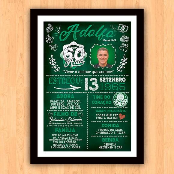 Chalkboard Quadro Poster c/ Moldura 60 Anos A3 30x42cm