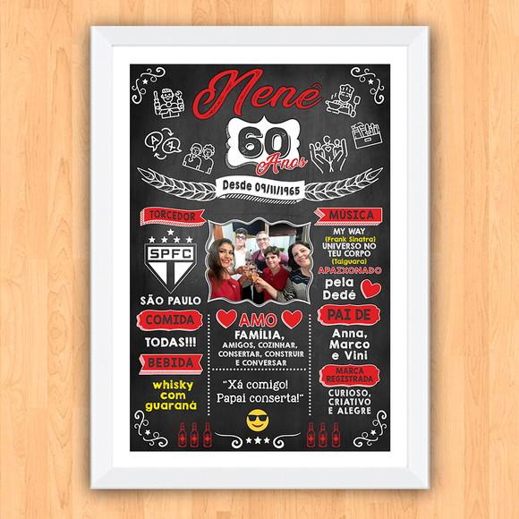 Chalkboard Quadro Poster c/ Moldura 60 Anos A3 30x42cm