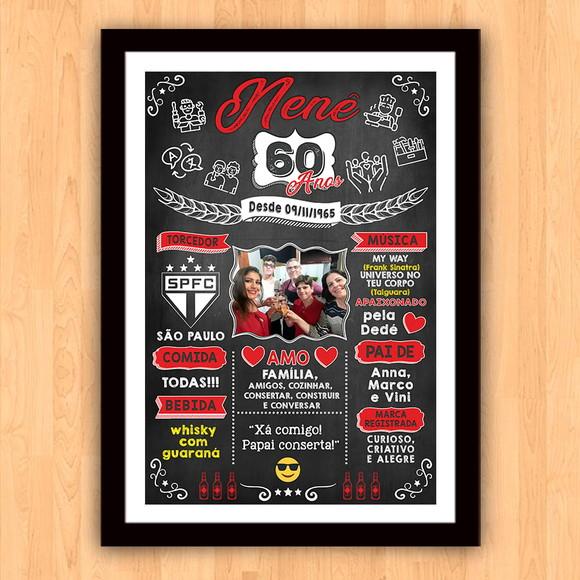 Chalkboard Quadro Poster c/ Moldura 60 Anos A3 30x42cm