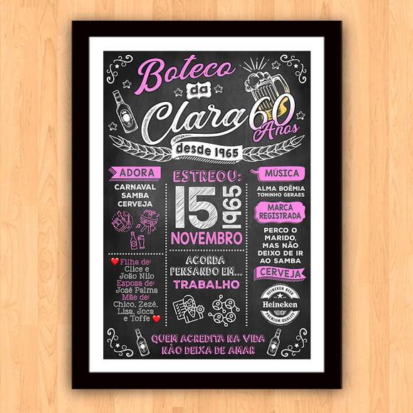 Chalkboard Quadro Poster c/ Moldura 60 Anos A3 30x42cm