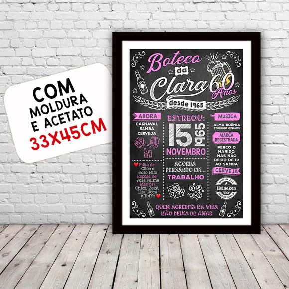 Chalkboard Quadro Poster c/ Moldura 60 Anos A3 30x42cm
