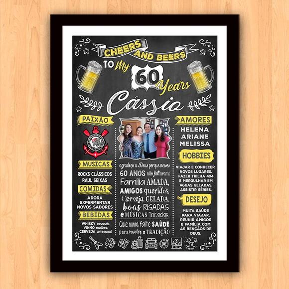 Chalkboard Quadro Poster c/ Moldura 60 Anos A3 30x42cm