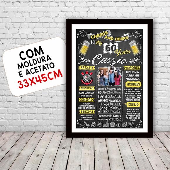 Chalkboard Quadro Poster c/ Moldura 60 Anos A3 30x42cm