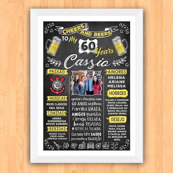 Chalkboard Quadro Poster c/ Moldura 60 Anos A3 30x42cm