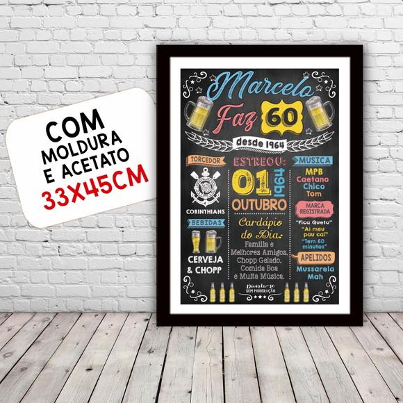 Chalkboard Quadro Poster c/ Moldura 60 Anos A3 30x42cm