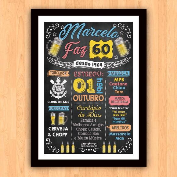 Chalkboard Quadro Poster c/ Moldura 60 Anos A3 30x42cm
