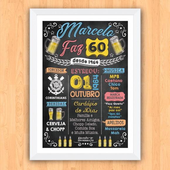 Chalkboard Quadro Poster c/ Moldura 60 Anos A3 30x42cm