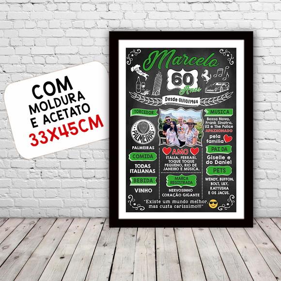 Chalkboard Quadro Poster c/ Moldura 60 Anos A3 30x42cm