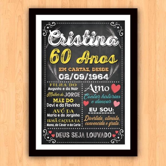 Chalkboard Quadro Poster c/ Moldura 60 Anos A3 30x42cm