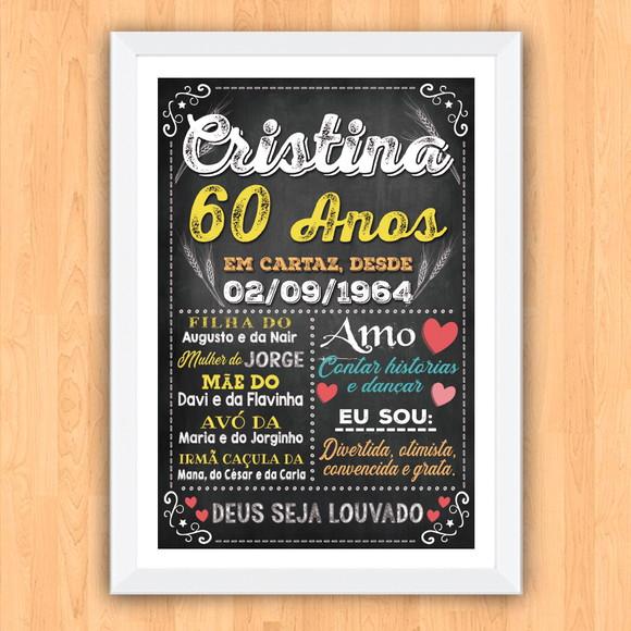 Chalkboard Quadro Poster c/ Moldura 60 Anos A3 30x42cm