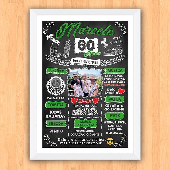 Chalkboard Quadro Poster c/ Moldura 60 Anos A3 30x42cm