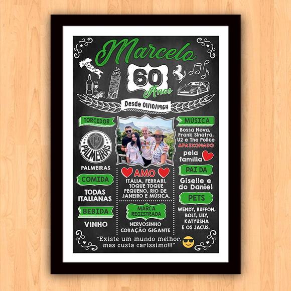 Chalkboard Quadro Poster c/ Moldura 60 Anos A3 30x42cm
