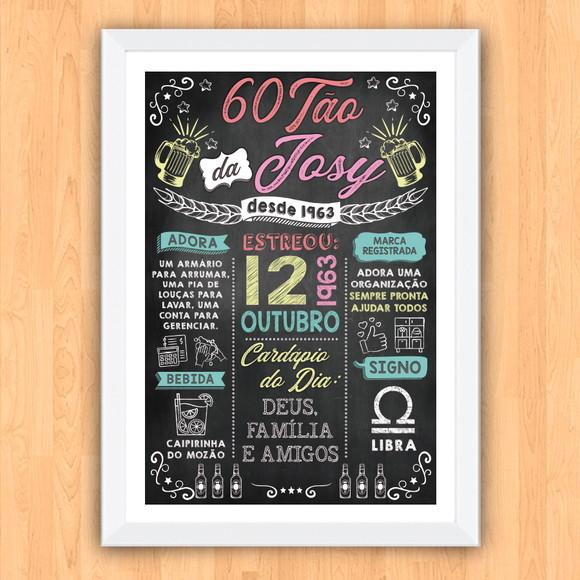 Chalkboard Quadro Poster c/ Moldura 60 Anos A3 30x42cm