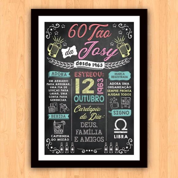 Chalkboard Quadro Poster c/ Moldura 60 Anos A3 30x42cm