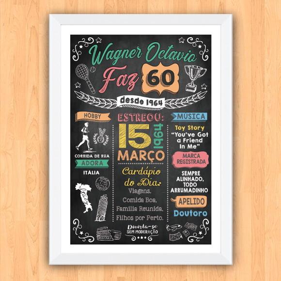 Chalkboard Quadro Poster c/ Moldura 60 Anos A3 30x42cm