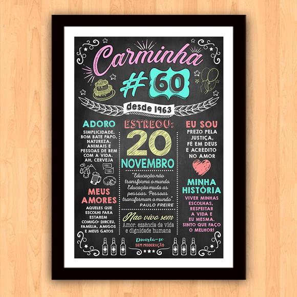 Chalkboard Quadro Poster c/ Moldura 60 Anos A3 30x42cm
