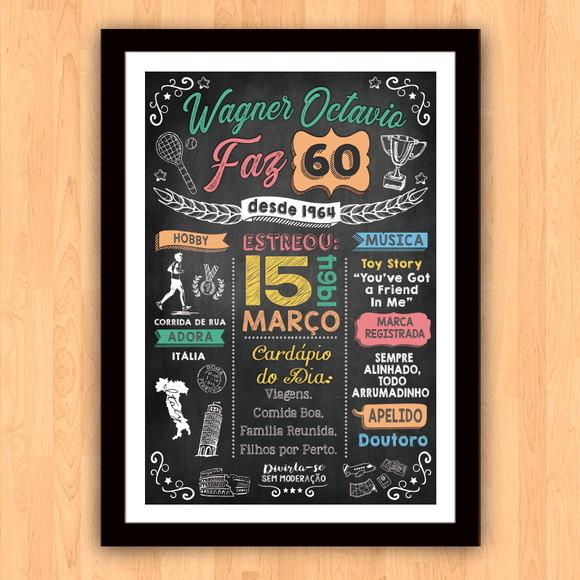 Chalkboard Quadro Poster c/ Moldura 60 Anos A3 30x42cm