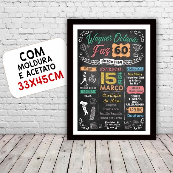 Chalkboard Quadro Poster c/ Moldura 60 Anos A3 30x42cm
