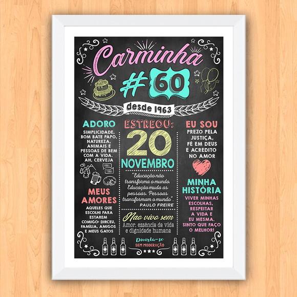 Chalkboard Quadro Poster c/ Moldura 60 Anos A3 30x42cm