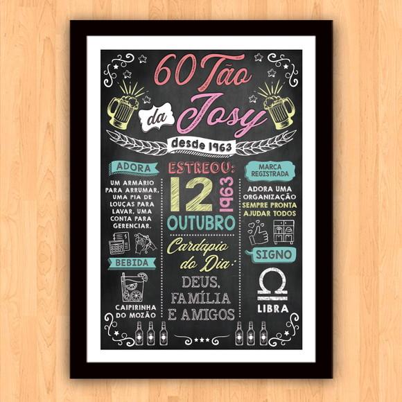 Chalkboard Quadro Poster c/ Moldura 60 Anos A3 30x42cm