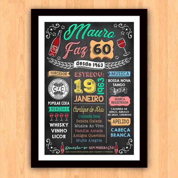 Chalkboard Quadro Poster c/ Moldura 60 Anos A3 30x42cm