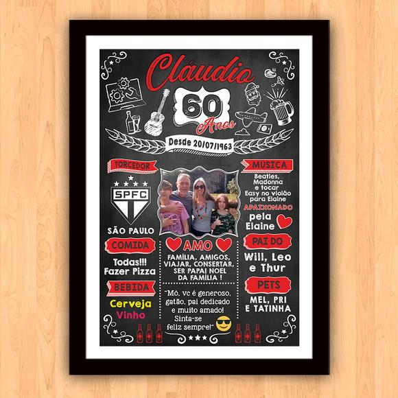Chalkboard Quadro Poster c/ Moldura 60 Anos A3 30x42cm