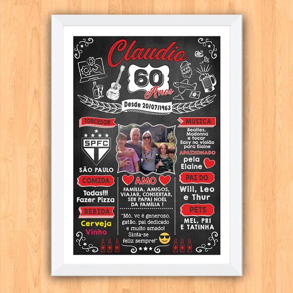 Chalkboard Quadro Poster c/ Moldura 60 Anos A3 30x42cm