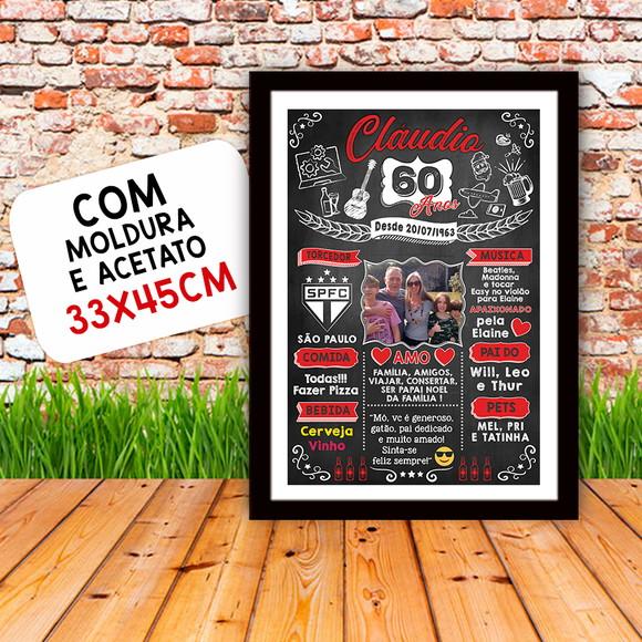 Chalkboard Quadro Poster c/ Moldura 60 Anos A3 30x42cm
