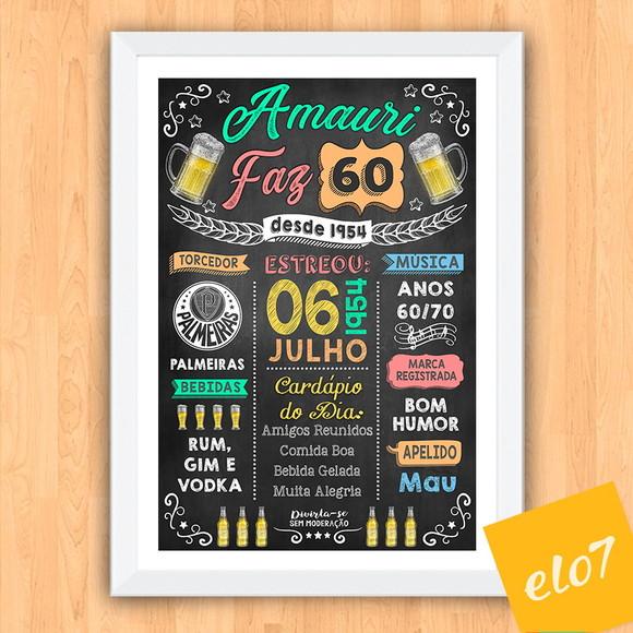 Chalkboard Quadro Poster C/ Moldura 60 Anos A3 30x42cm