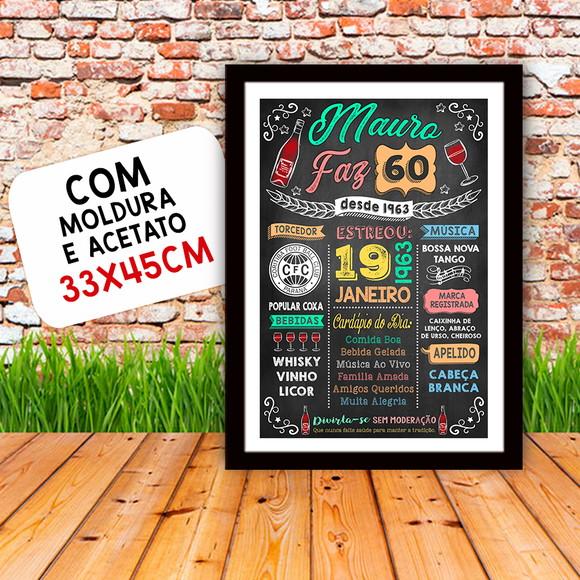 Chalkboard Quadro Poster c/ Moldura 60 Anos A3 30x42cm