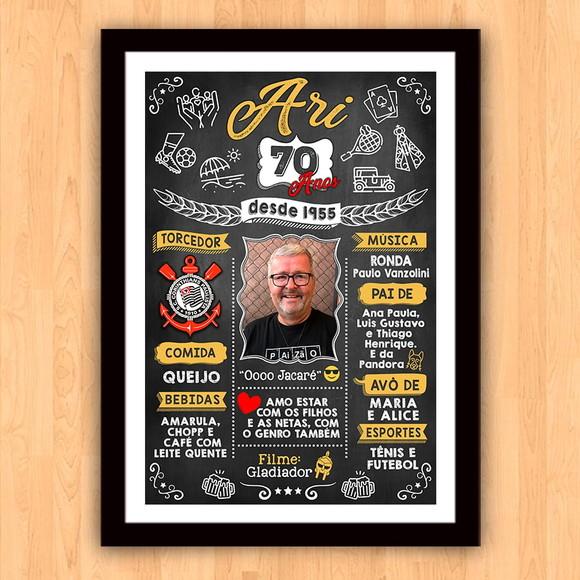 Chalkboard Quadro Poster c/ Moldura 70 Anos A3 30x42cm