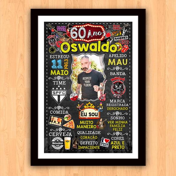 Chalkboard Quadro Poster c/ Moldura 60 Anos Rock And Roll