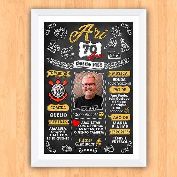Chalkboard Quadro Poster c/ Moldura 70 Anos A3 30x42cm