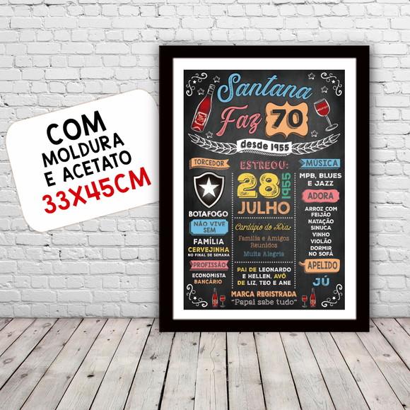 Chalkboard Quadro Poster c/ Moldura 70 Anos A3 30x42cm