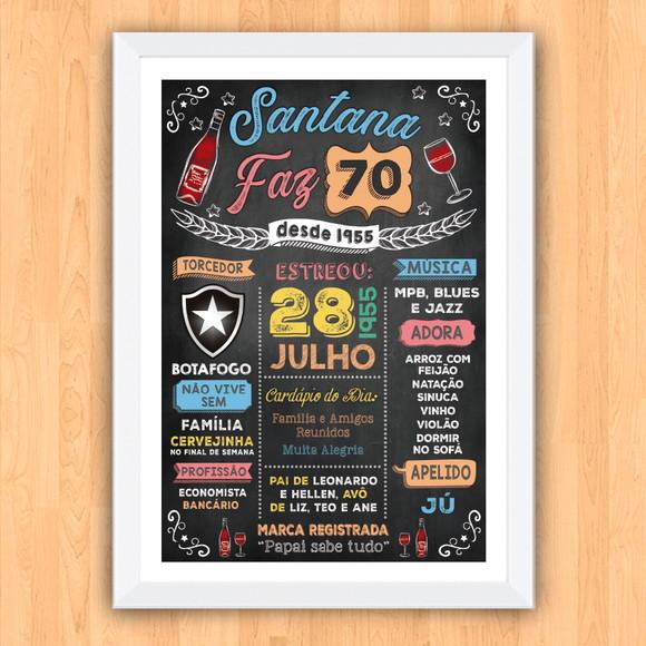 Chalkboard Quadro Poster c/ Moldura 70 Anos A3 30x42cm
