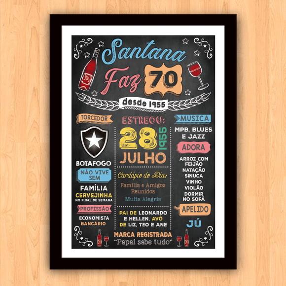 Chalkboard Quadro Poster c/ Moldura 70 Anos A3 30x42cm