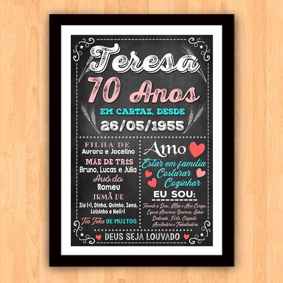 Chalkboard Quadro Poster c/ Moldura 70 Anos A3 30x42cm