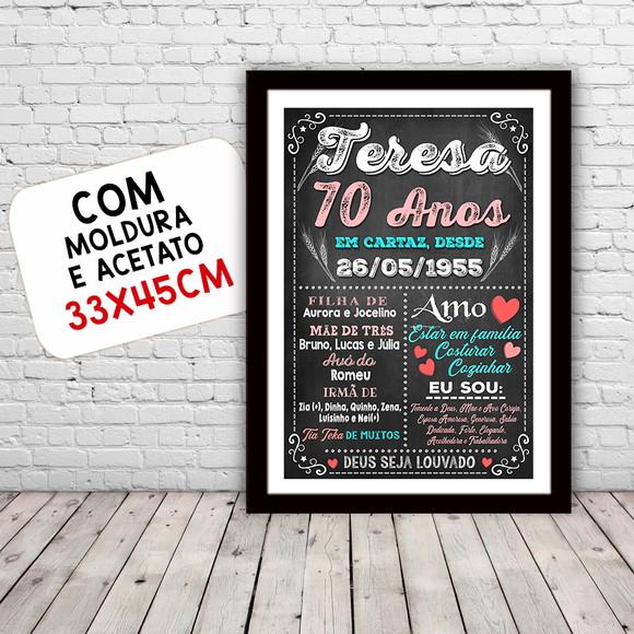 Chalkboard Quadro Poster c/ Moldura 70 Anos A3 30x42cm